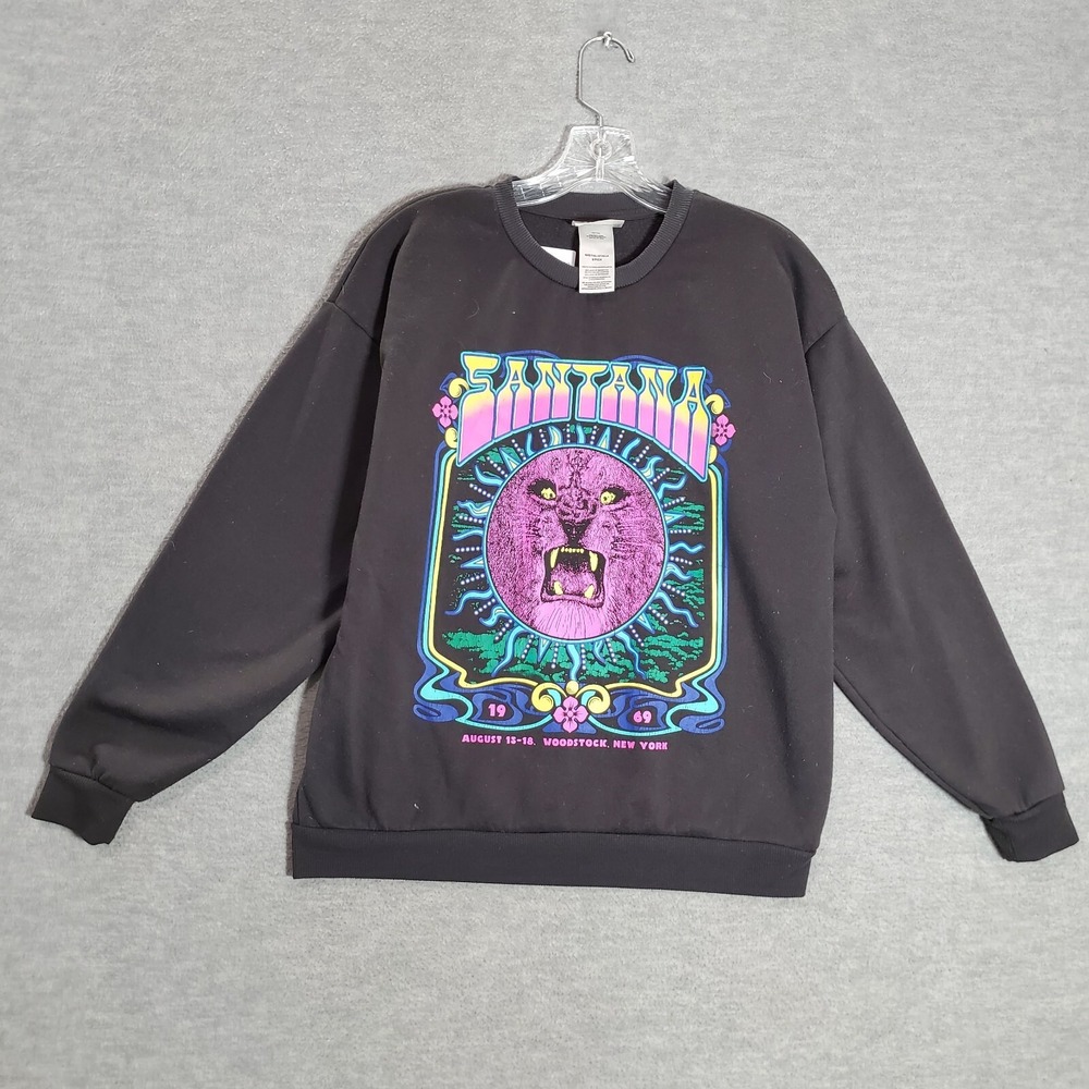 Carlos Santana Men Sweatshirt Small‎ Black Woodstock Fleece Pullover